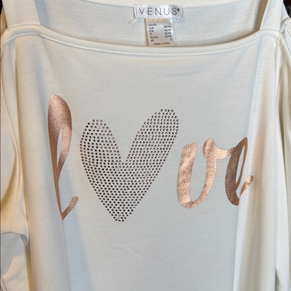 VENUS Cream Long Sleeve Tee with Rose Gold Accents